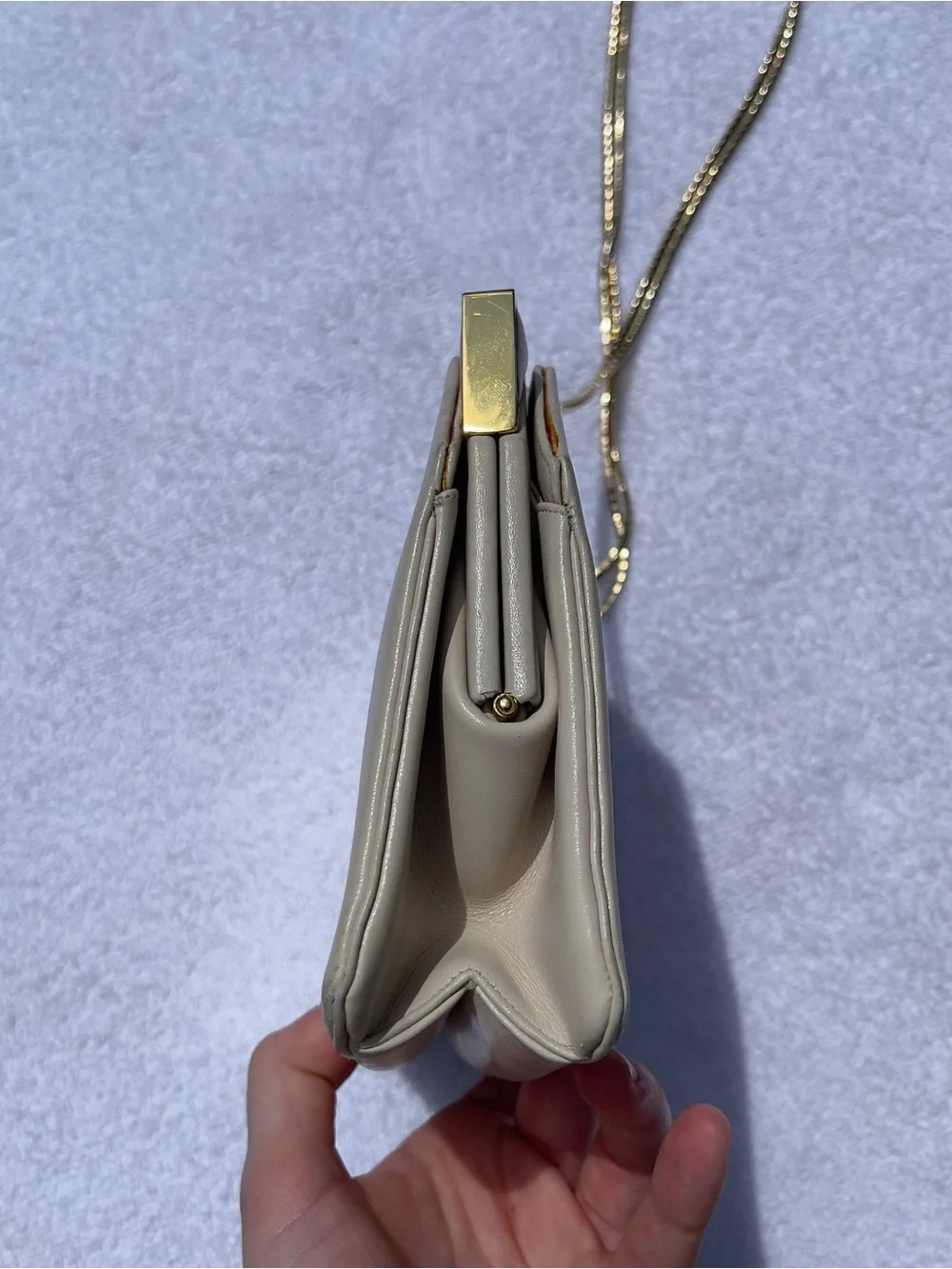 Judith Leiber Vintage Cream Leather Gold-tone Hardware Shoulder Clutch Purse
